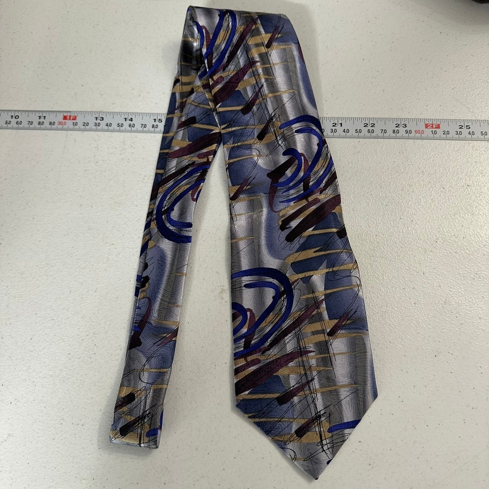 J Garcia Paris in the Rain Collection 28 Mens Silk Necktie Abstract Blue Gray